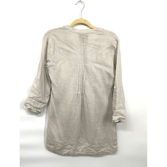 Cynthia Rowley Gray V Neck 3/4 Sleeve Linen High Low Top  Small - Picture 7 of 7